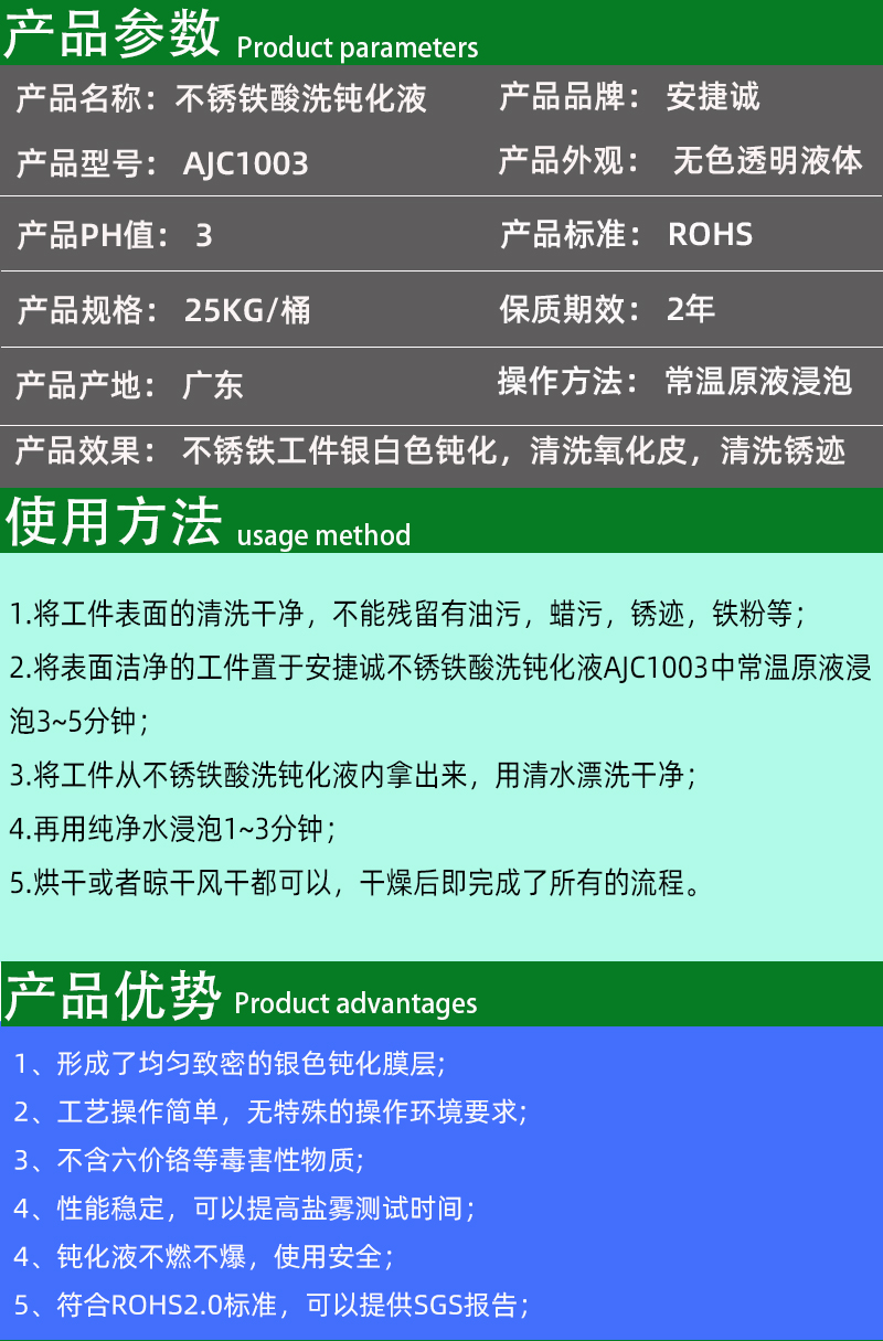 不锈铁酸洗钝化液产品参数