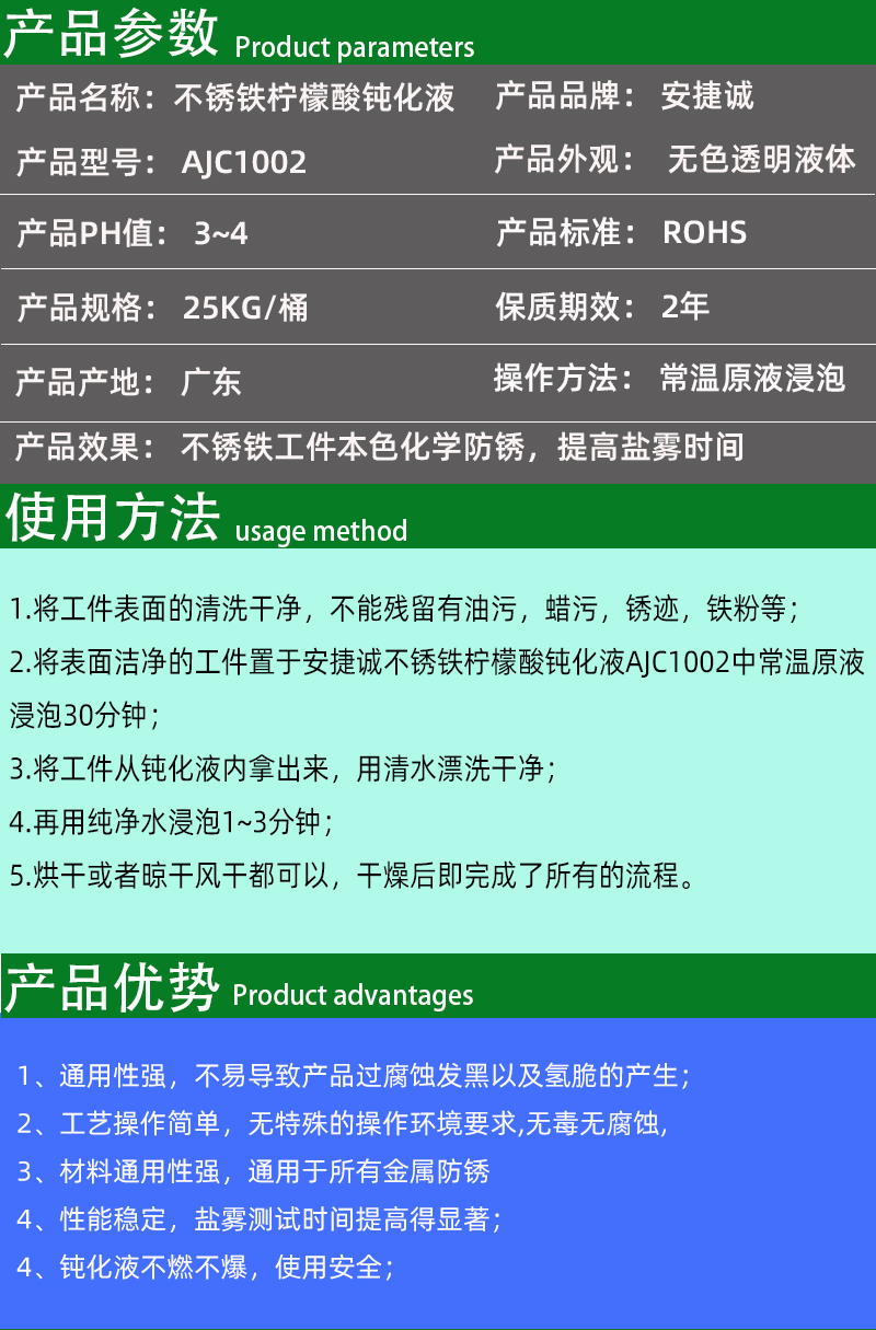 不锈铁柠檬酸钝化液产品参数